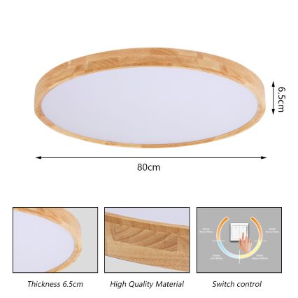 Brilagi - LED plafonsko svetlo WOODROUND LED/70W/230V 3000/4000/6000K prečnik 80 cm drveno CRI 90