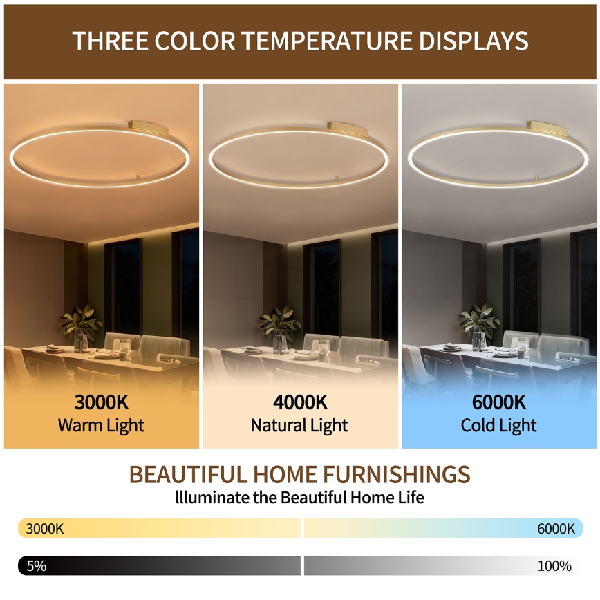 Brilagi - LED prigušiva stropna svetiljka PORTOFINO LED/85W/230V 3000-6000K prečnik 120 cm zlatna + daljinski upravljač