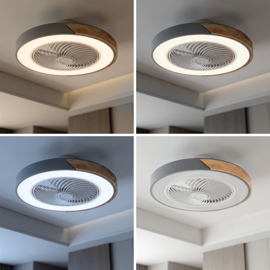 Brilagi - LED prigušiva stropna svetiljka sa ventilatorom LED/38W/230V 3000-6500K prečnik 50 cm siva/hrast + daljinski upravljač