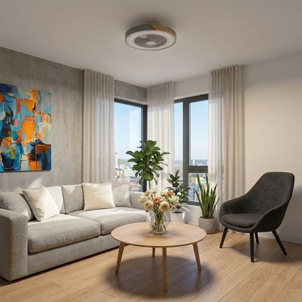 Brilagi - LED prigušiva stropna svetiljka sa ventilatorom LED/38W/230V 3000-6500K prečnik 50 cm siva/hrast + daljinski upravljač