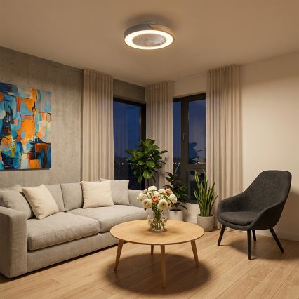 Brilagi - LED prigušiva stropna svetiljka sa ventilatorom LED/38W/230V 3000-6500K prečnik 50 cm siva/hrast + daljinski upravljač