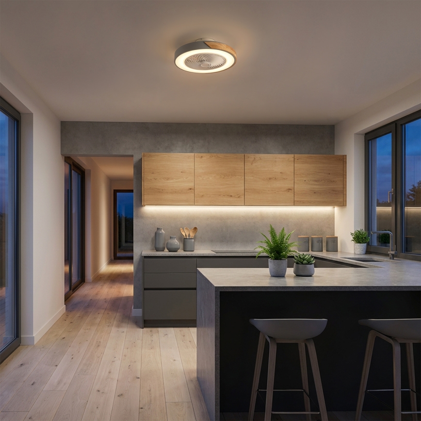 Brilagi - LED prigušiva stropna svetiljka sa ventilatorom LED/38W/230V 3000-6500K prečnik 50 cm siva/hrast + daljinski upravljač