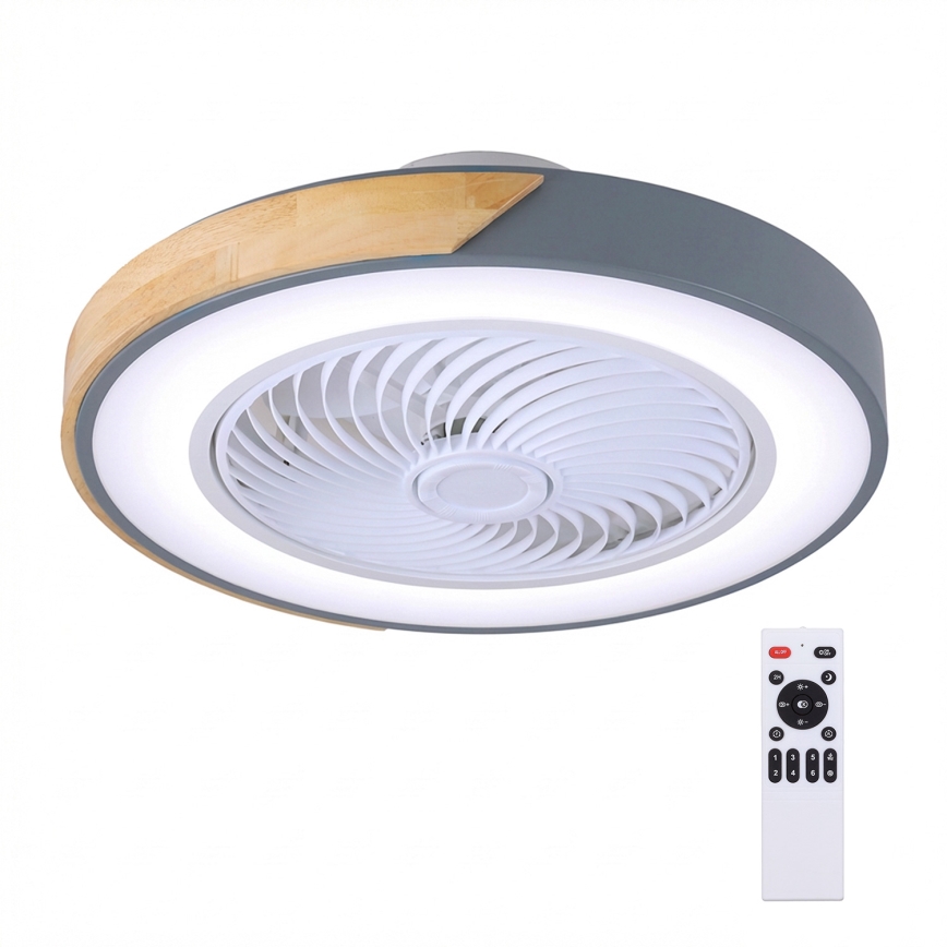 Brilagi - LED prigušiva stropna svetiljka sa ventilatorom LED/38W/230V 3000-6500K prečnik 50 cm siva/hrast + daljinski upravljač