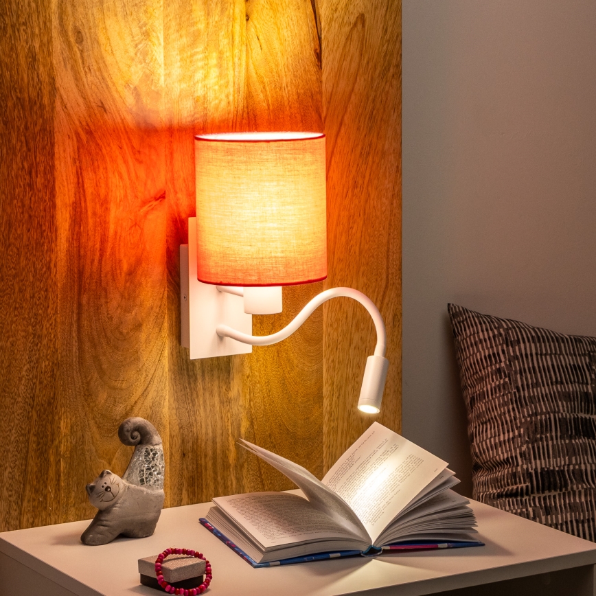 Brilagi - LED fleksibilna zidna lampa NUBILA 1xE27/25W/230V + LED/3W bela/ružičasta