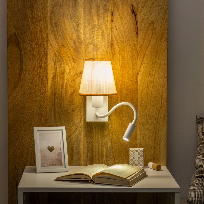 Brilagi - LED fleksibilna zidna lampa NUBILA 1xE27/25W/230V + LED/3W bela/svetlo braon