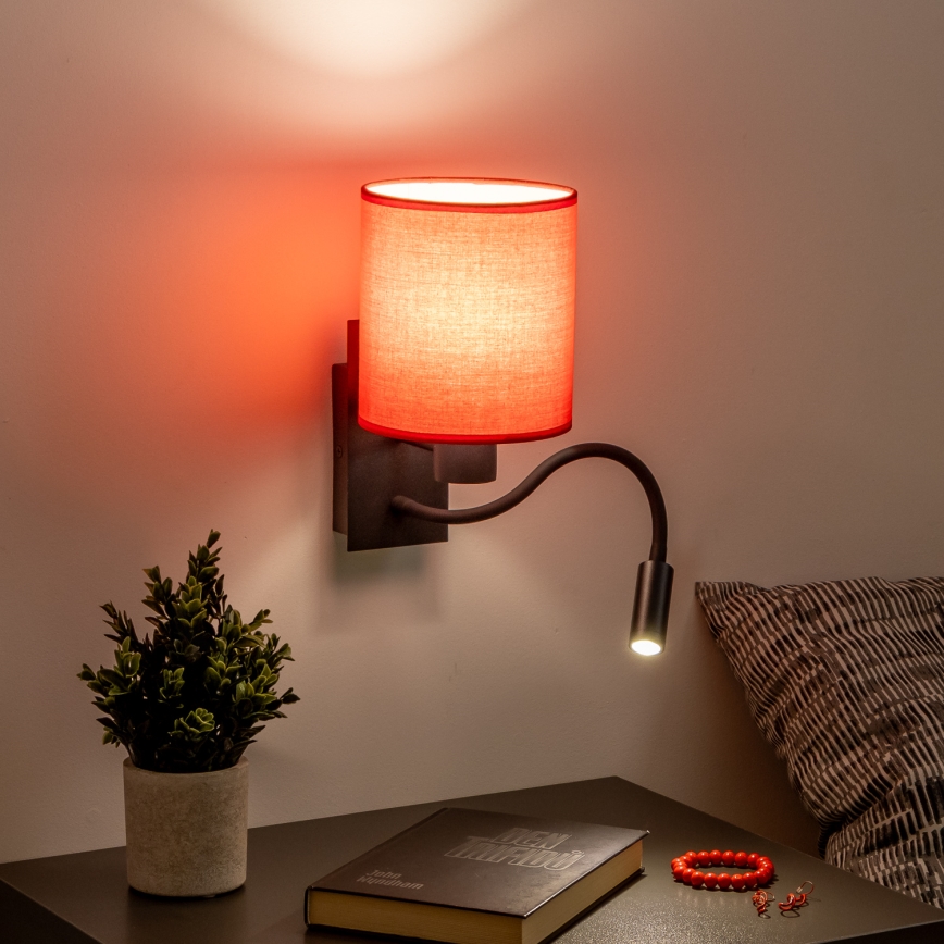 Brilagi - LED fleksibilna zidna lampa NUBILA 1xE27/25W/230V + LED/3W crna/crvena