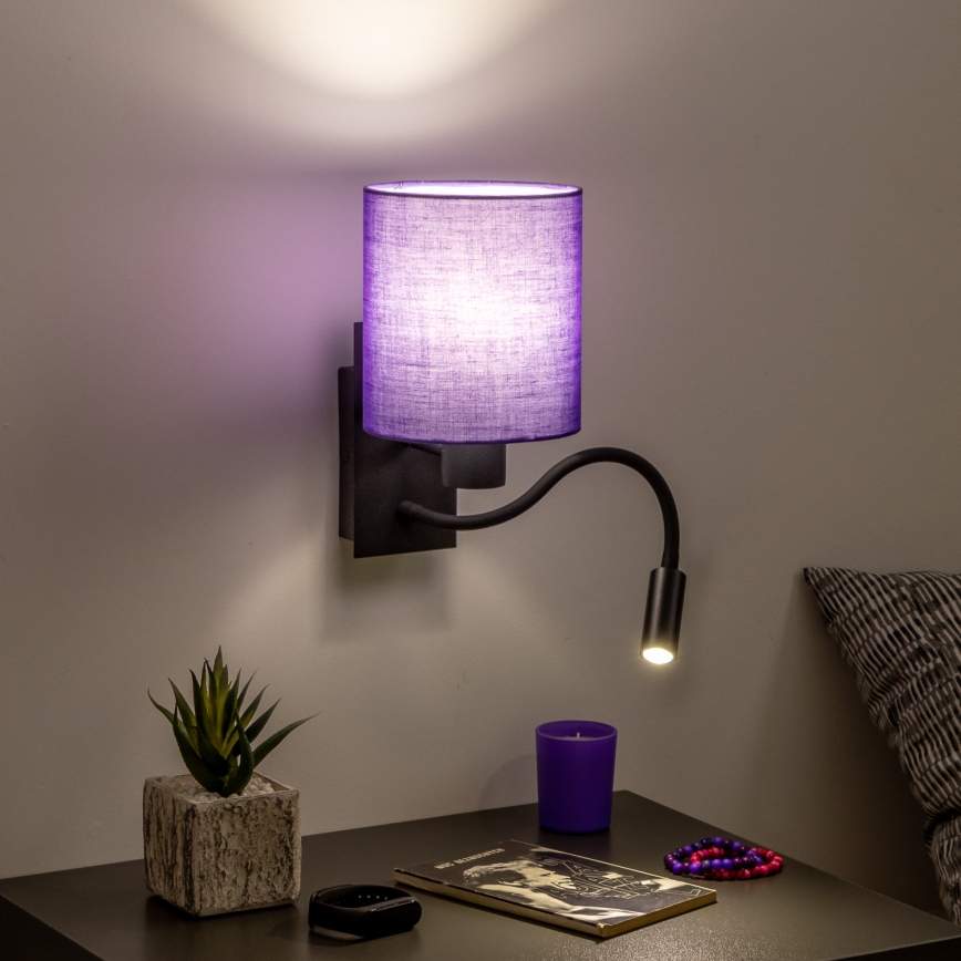 Brilagi - LED fleksibilna zidna lampa NUBILA 1xE27/25W/230V + LED/3W crna/ljubičasta