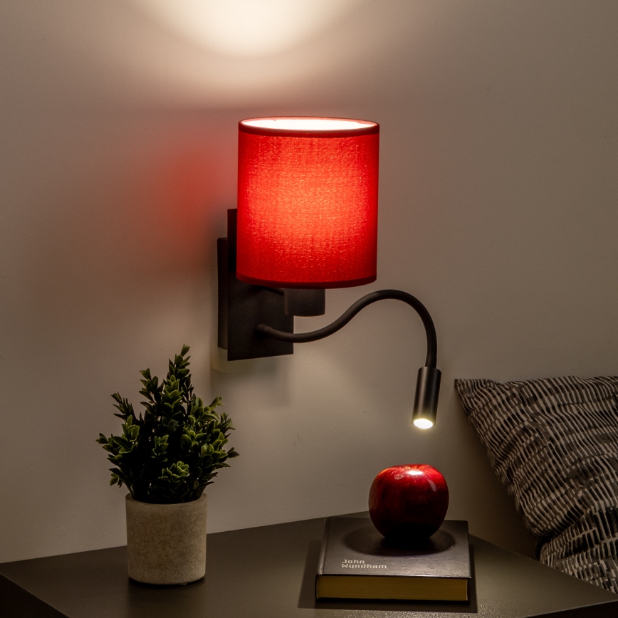 Brilagi - LED fleksibilna zidna lampa NUBILA 1xE27/25W/230V + LED/3W crna/pompejska crvena