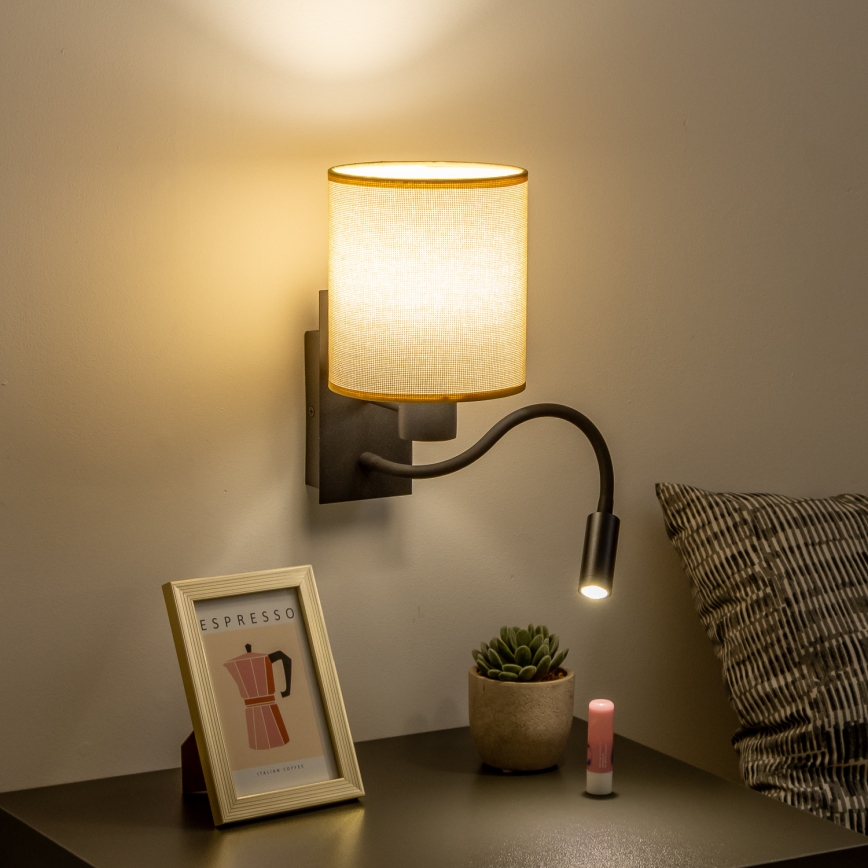 Brilagi - LED fleksibilna zidna lampa NUBILA 1xE27/25W/230V + LED/3W crna/svetlo braon