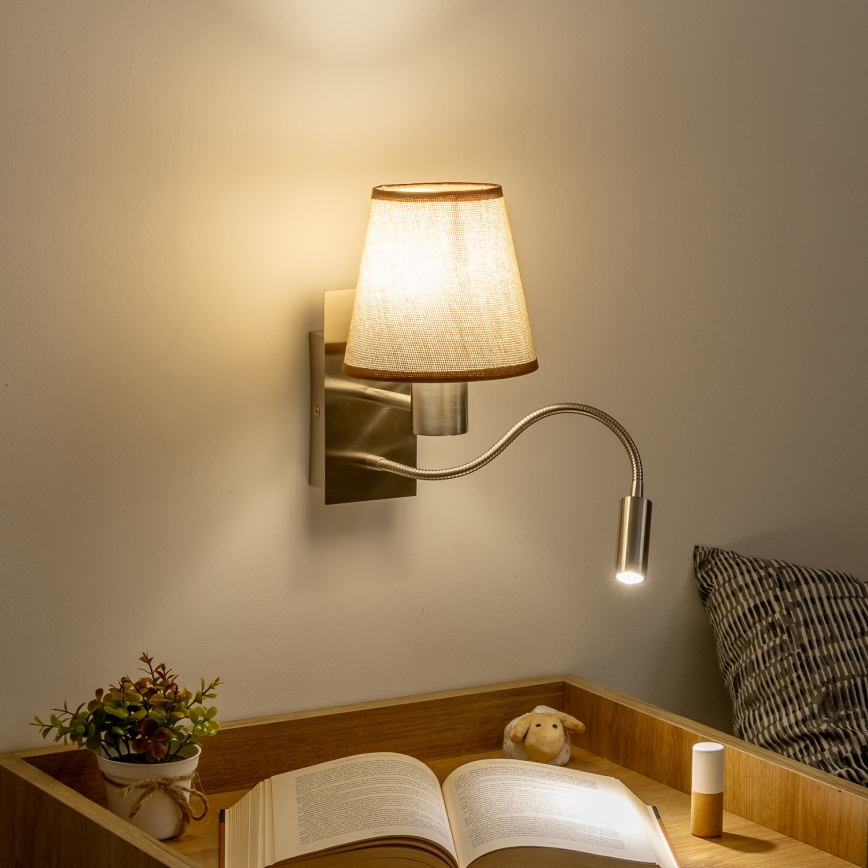 Brilagi - LED fleksibilna zidna lampa NUBILA 1xE27/25W/230V + LED/3W mat hrom/braon