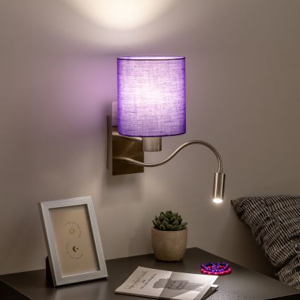 Brilagi - LED fleksibilna zidna lampa NUBILA 1xE27/25W/230V + LED/3W mat hrom/ljubičasta