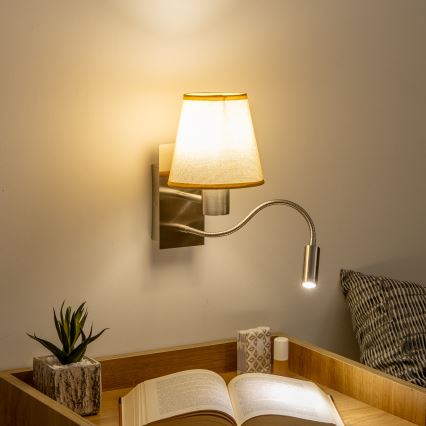 Brilagi - LED fleksibilna zidna lampa NUBILA 1xE27/25W/230V + LED/3W mat hrom/svetlo braon