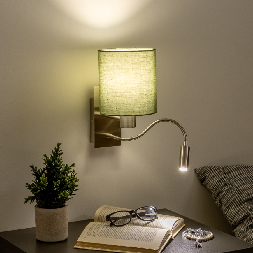Brilagi - LED fleksibilna zidna lampa NUBILA 1xE27/25W/230V + LED/3W mat hrom/zelena