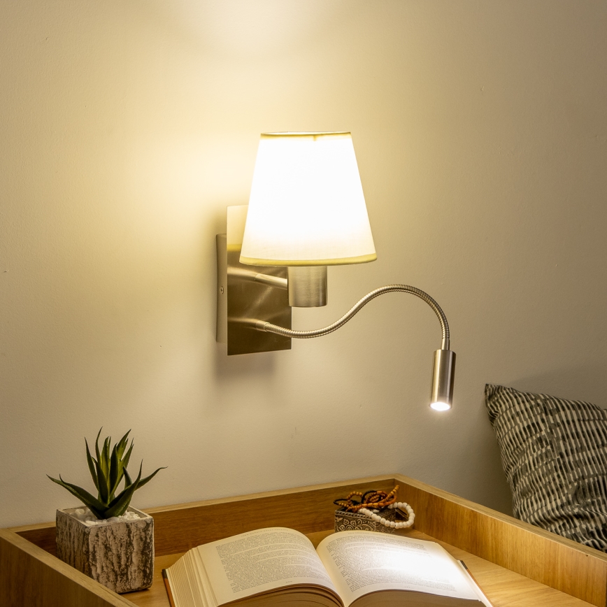 Brilagi - LED Fleksibilna zidna lampa NUBILA 1xE27/25W/230V + LED/3W mat hrom/krem
