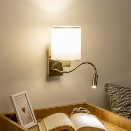 Brilagi - LED fleksibilna zidna lampa NUBILA 1xE27/25W/230V + LED/3W mesing/bela