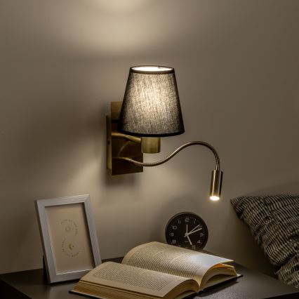 Brilagi - LED fleksibilna zidna lampa NUBILA 1xE27/25W/230V + LED/3W mesing/crna