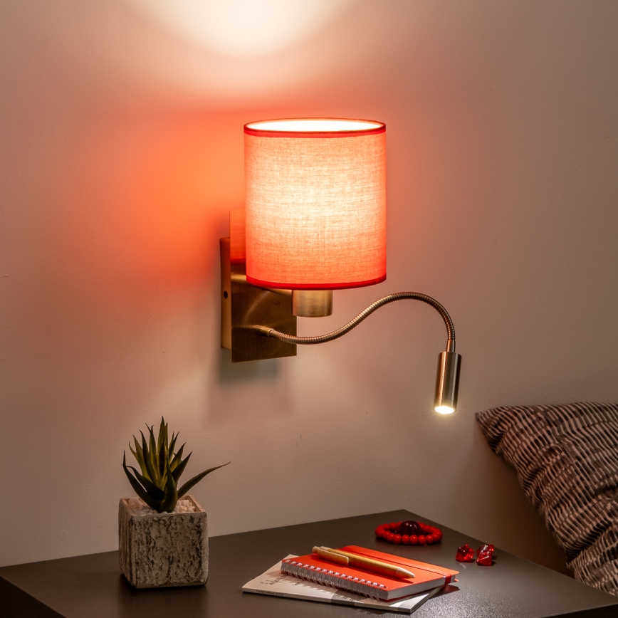 Brilagi - LED fleksibilna zidna lampa NUBILA 1xE27/25W/230V + LED/3W mesing/crvena