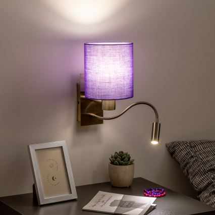 Brilagi - LED fleksibilna zidna lampa NUBILA 1xE27/25W/230V + LED/3W mesing/ljubičasta