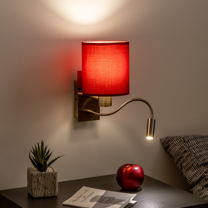 Brilagi - LED fleksibilna zidna svetiljka NUBILA 1xE27/25W/230V+LED/3W mesing/pompejanska crvena