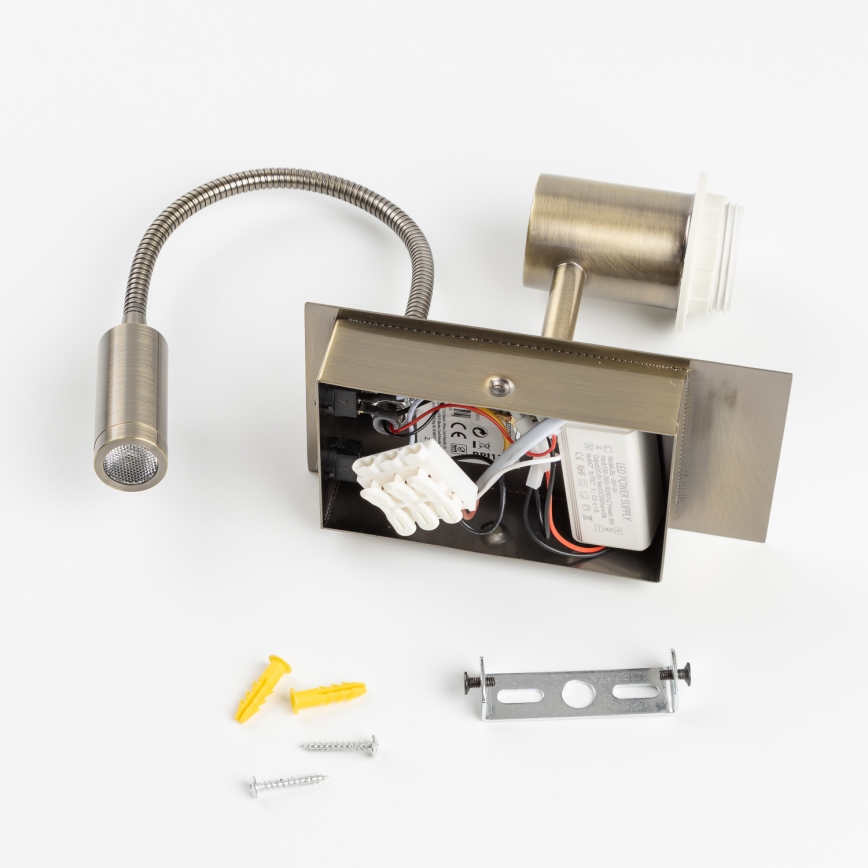 Brilagi - LED fleksibilna zidna svetiljka NUBILA 1xE27/25W/230V+LED/3W mesing/pompejanska crvena
