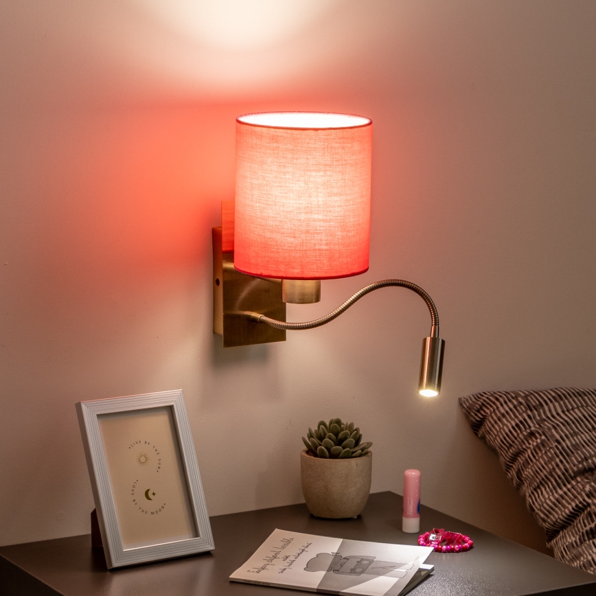 Brilagi - LED fleksibilna zidna lampa NUBILA 1xE27/25W/230V + LED/3W mesing/ružičasta