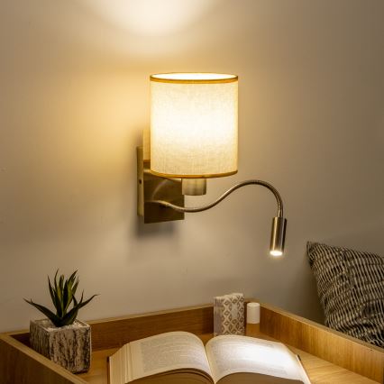 Brilagi - LED fleksibilna zidna lampa NUBILA 1xE27/25W/230V + LED/3W mesing/svetlo braon