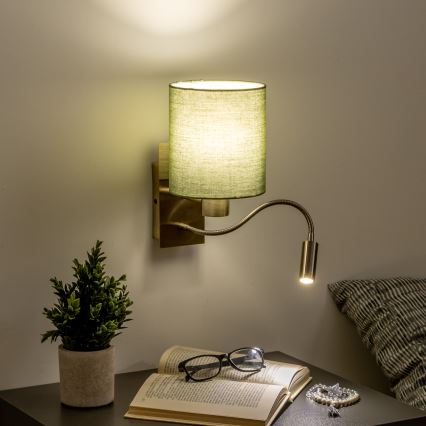 Brilagi - LED fleksibilna zidna lampa NUBILA 1xE27/25W/230V + LED/3W mesing/zelena
