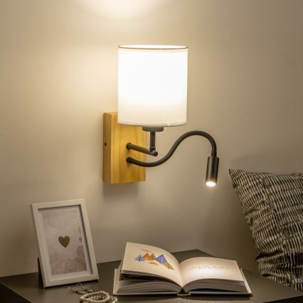 Brilagi - LED fleksibilna zidna lampa NUBILA WOOD 1xE27/25W/230V + LED/3W hrast/bela