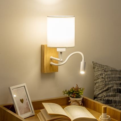 Brilagi - LED fleksibilna zidna lampa NUBILA WOOD 1xE27/25W/230V + LED/3W hrast/bela