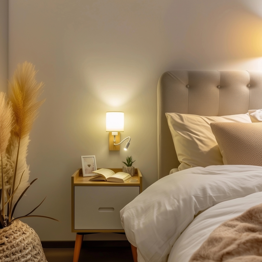 Brilagi - LED fleksibilna zidna lampa NUBILA WOOD 1xE27/25W/230V + LED/3W hrast/bela/krem
