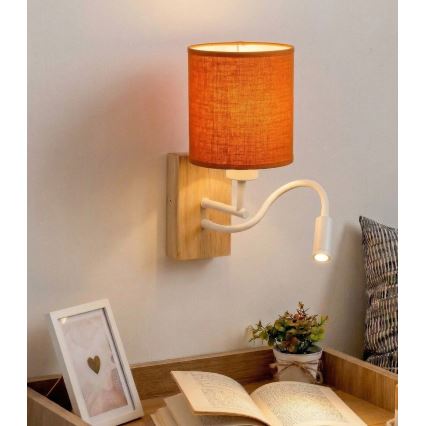 Brilagi - LED fleksibilna zidna lampa NUBILA WOOD 1xE27/25W/230V + LED/3W hrast/bela/narandžasta