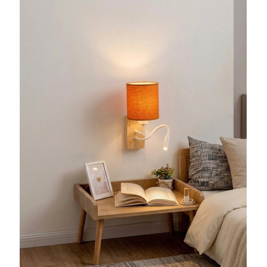Brilagi - LED fleksibilna zidna lampa NUBILA WOOD 1xE27/25W/230V + LED/3W hrast/bela/narandžasta