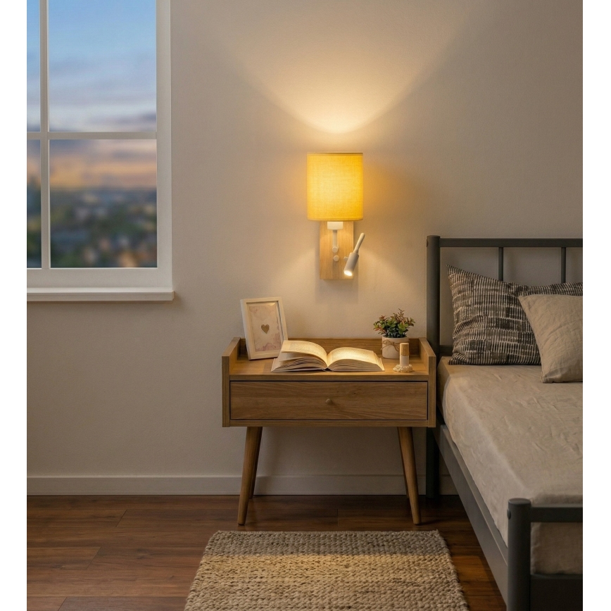 BRILAGI - LED fleksibilna zidna lampa NUBILA WOOD 1xE27/25W/230V + LED/3W hrast/bela/žuta