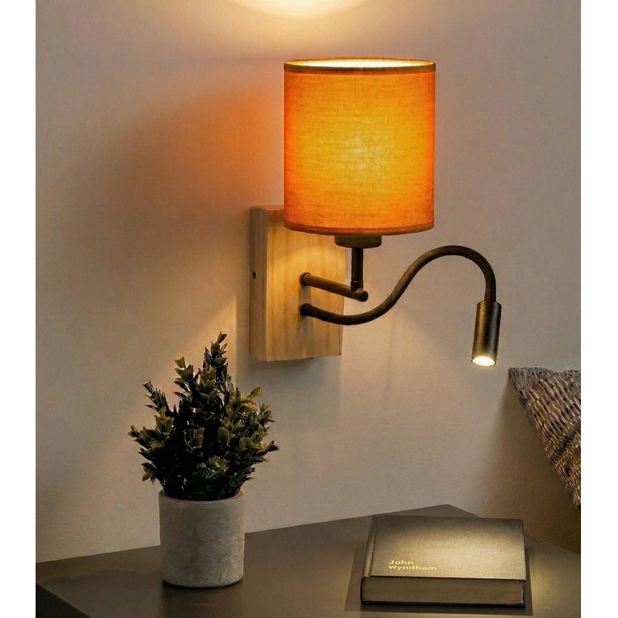 Brilagi - LED fleksibilna zidna lampa NUBILA WOOD 1xE27/25W/230V + LED/3W hrast/crna/narandžasta