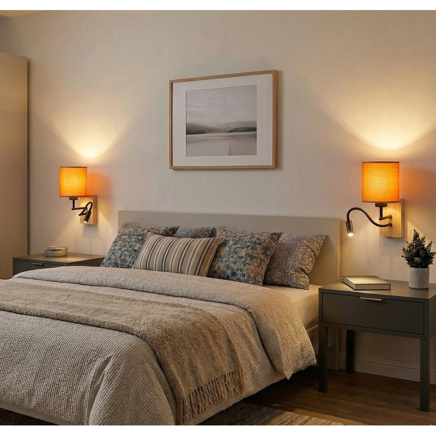 Brilagi - LED fleksibilna zidna lampa NUBILA WOOD 1xE27/25W/230V + LED/3W hrast/crna/narandžasta