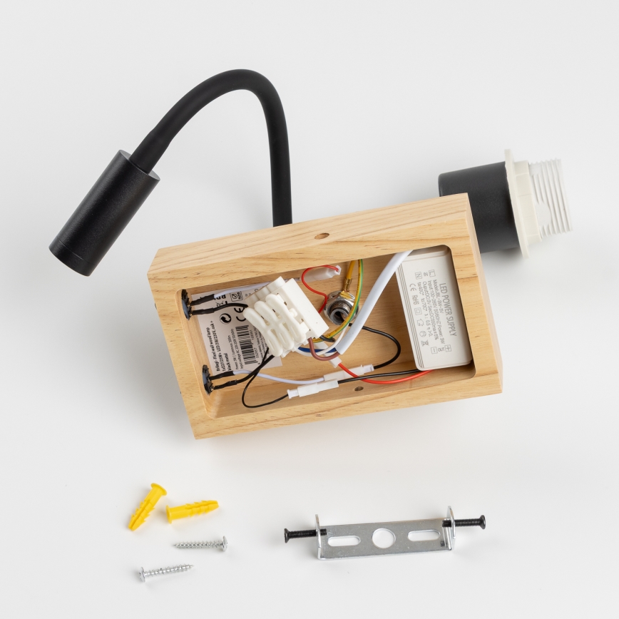 Brilagi - LED fleksibilna zidna lampa NUBILA WOOD 1xE27/25W/230V + LED/3W hrast/crna/narandžasta