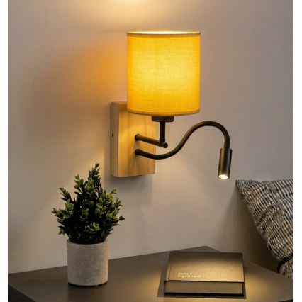 Brilagi - LED savitljiva zidna svetiljka NUBILA WOOD 1xE27/25W/230V + LED/3W hrast/crna/žuta