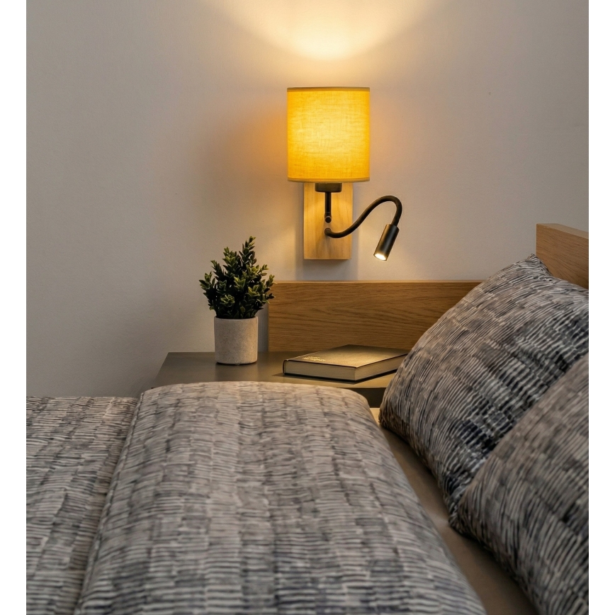 Brilagi - LED savitljiva zidna svetiljka NUBILA WOOD 1xE27/25W/230V + LED/3W hrast/crna/žuta
