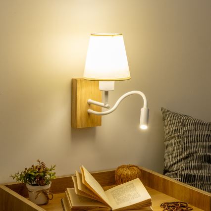 Brilagi - LED fleksibilna zidna lampa NUBILA WOOD 1xE27/25W/230V + LED/3W hrast/krem