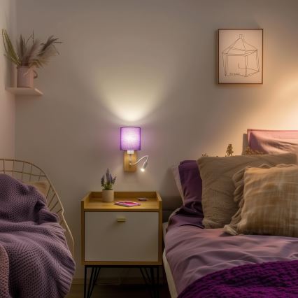 Brilagi - LED fleksibilna zidna lampa NUBILA WOOD 1xE27/25W/230V + LED/3W hrast/ljubičasta