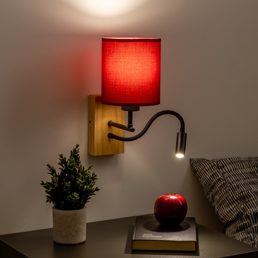 Brilagi - LED fleksibilna zidna lampa NUBILA WOOD 1xE27/25W/230V + LED/3W hrast/pompejanska crvena