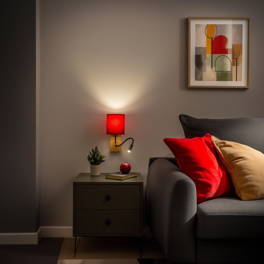 Brilagi - LED fleksibilna zidna lampa NUBILA WOOD 1xE27/25W/230V + LED/3W hrast/pompejanska crvena