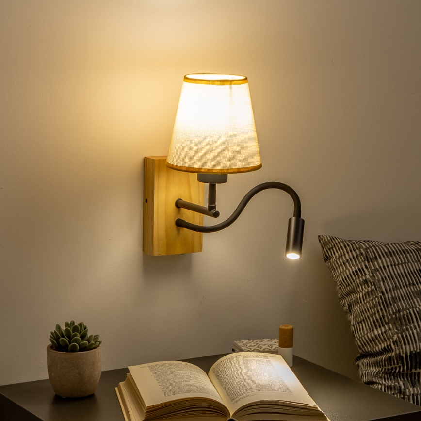 Brilagi - LED fleksibilna zidna lampa NUBILA WOOD 1xE27/25W/230V + LED/3W hrast/svetlo braon