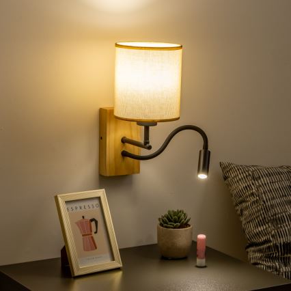 Brilagi - LED fleksibilna zidna lampa NUBILA WOOD 1xE27/25W/230V + LED/3W hrast/svetlo braon