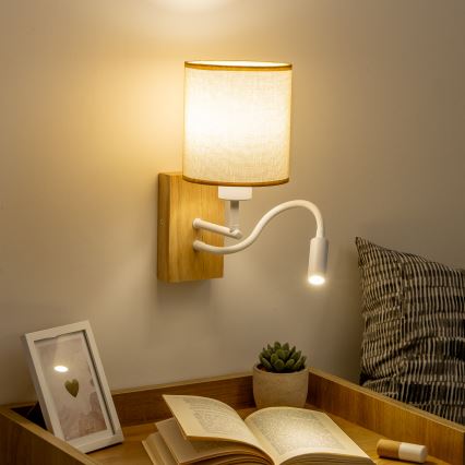 Brilagi - LED fleksibilna zidna lampa NUBILA WOOD 1xE27/25W/230V + LED/3W hrast/svetlo braon