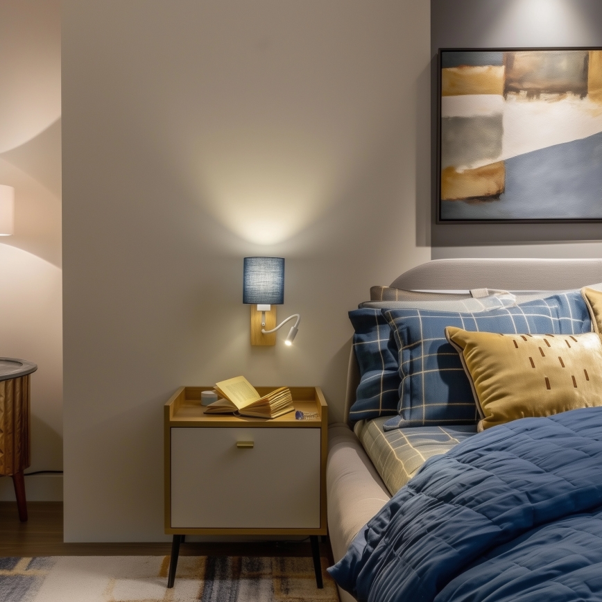 Brilagi - LED fleksibilna zidna lampa NUBILA WOOD 1xE27/25W/230V + LED/3W hrast/tamno plava