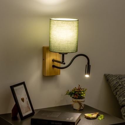 Brilagi - LED fleksibilna zidna lampa NUBILA WOOD 1xE27/25W/230V + LED/3W hrast/zelena