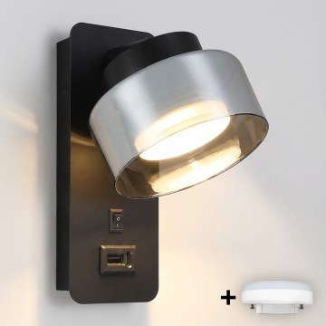 Brilagi - LED Zidna lampa sa USB portom AURA LUX 1xGX53/30W/230V crna/dimljena