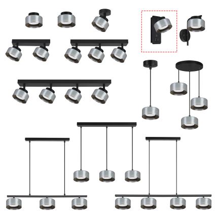 Brilagi - LED Zidna lampa sa USB portom AURA LUX 1xGX53/30W/230V crna/dimljena