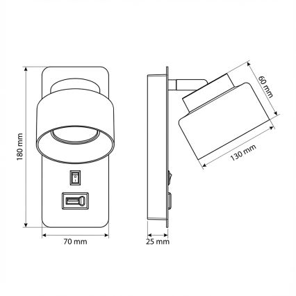 Brilagi - LED Zidna lampa sa USB portom AURA LUX 1xGX53/30W/230V crna/dimljena